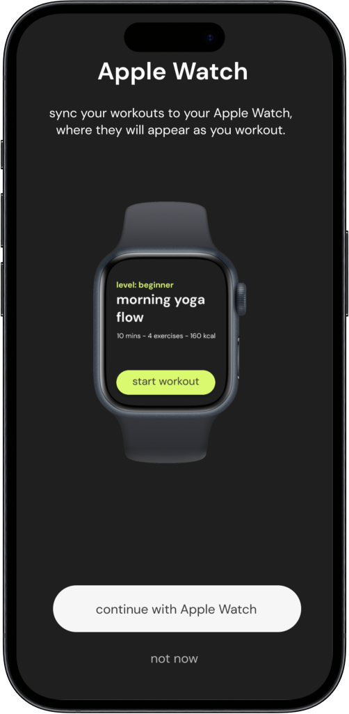 iPhone onboarding screen asking user if they can sync their workouts to their apple watch